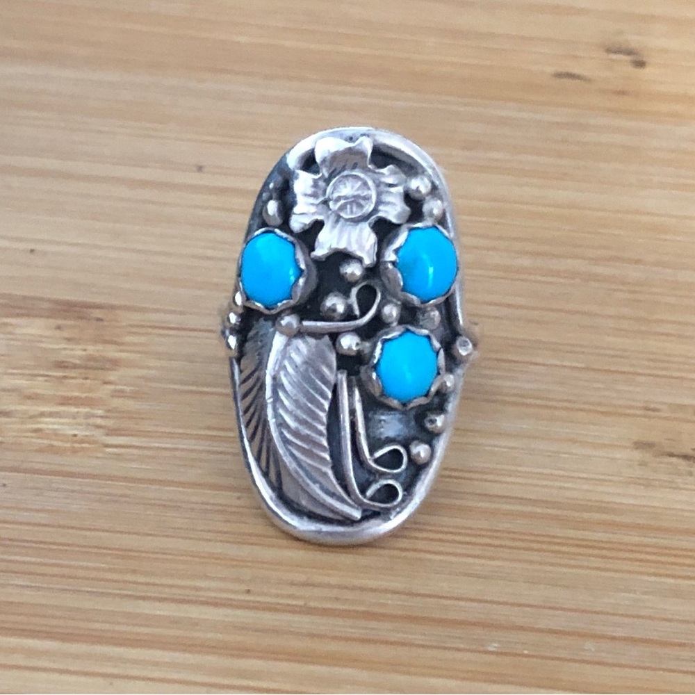 $98 Signed Southwest Artisan Vintage Estate Ring Size 8 & 3/4 Marked F Sterling - Picture 6 of 10